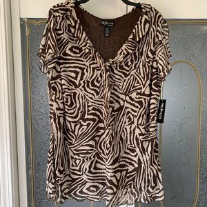 Style & CO. Woman Exotic Safari Sheer Lined Short Sleeve Blouse, Size 22W